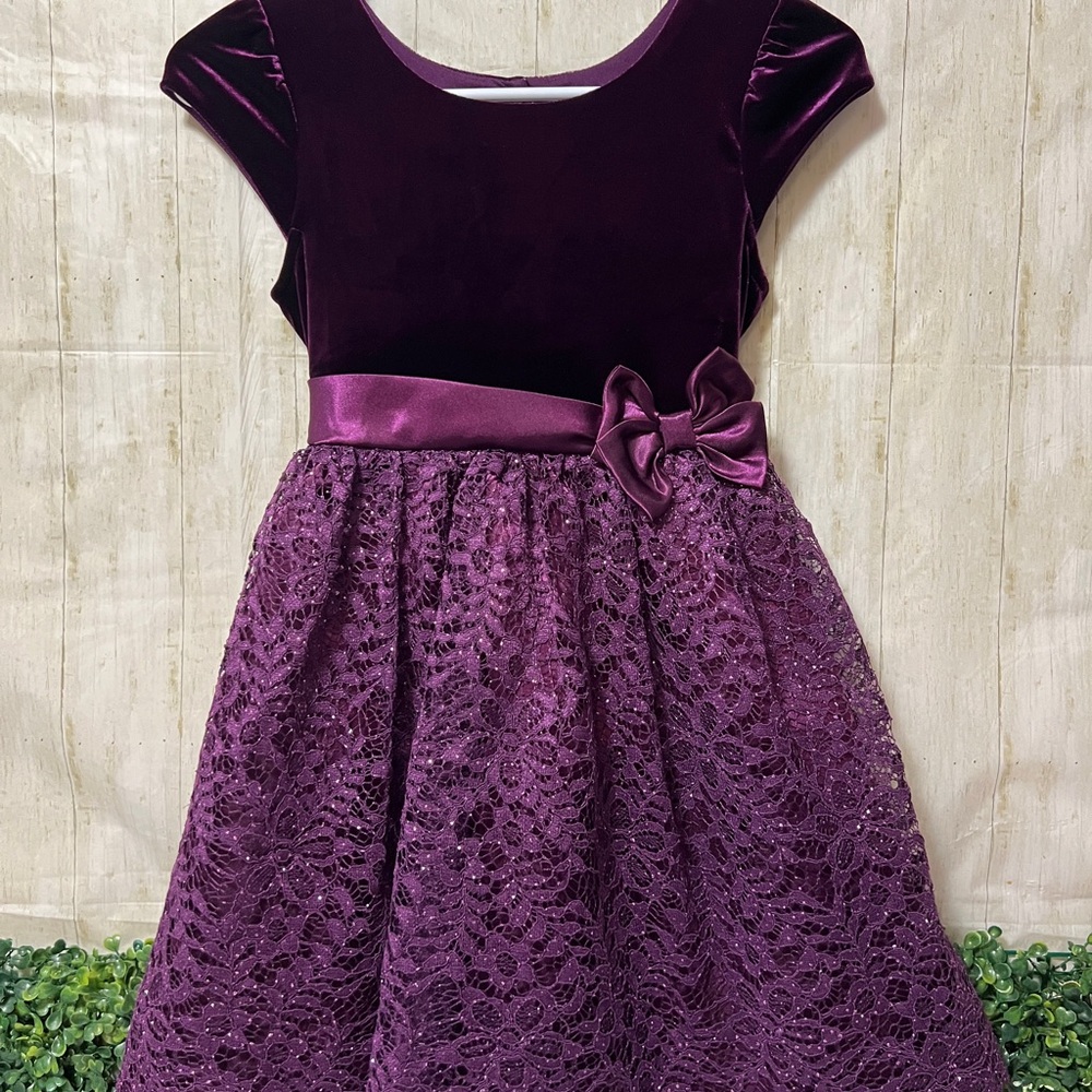 Jona Michelle Deep Purple Velvet Kids Dress